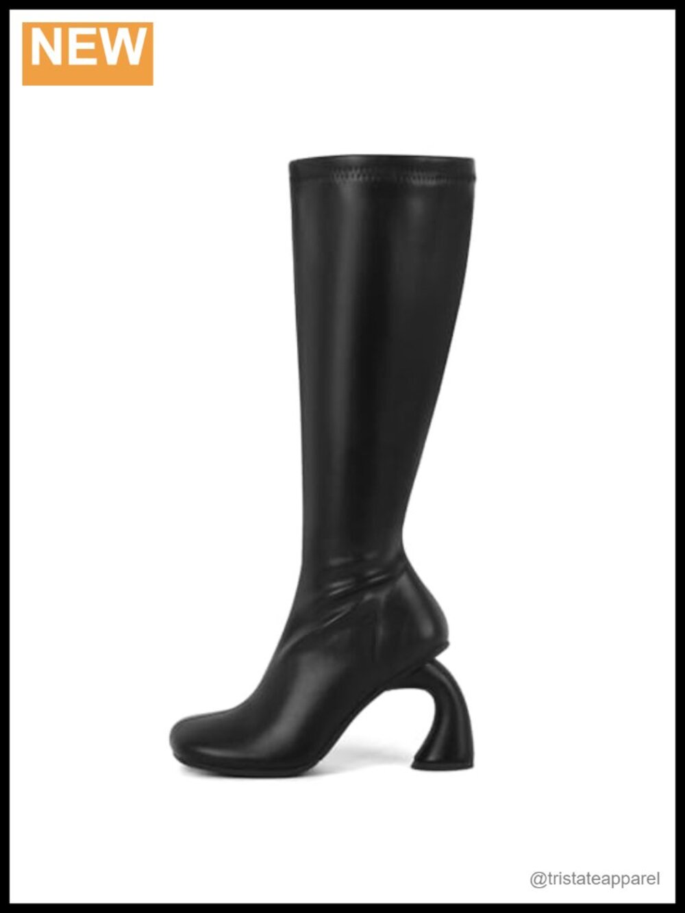 Women's PU Leather Knee High High Heel Boots 3.74in Sculptural Curved Heel Side